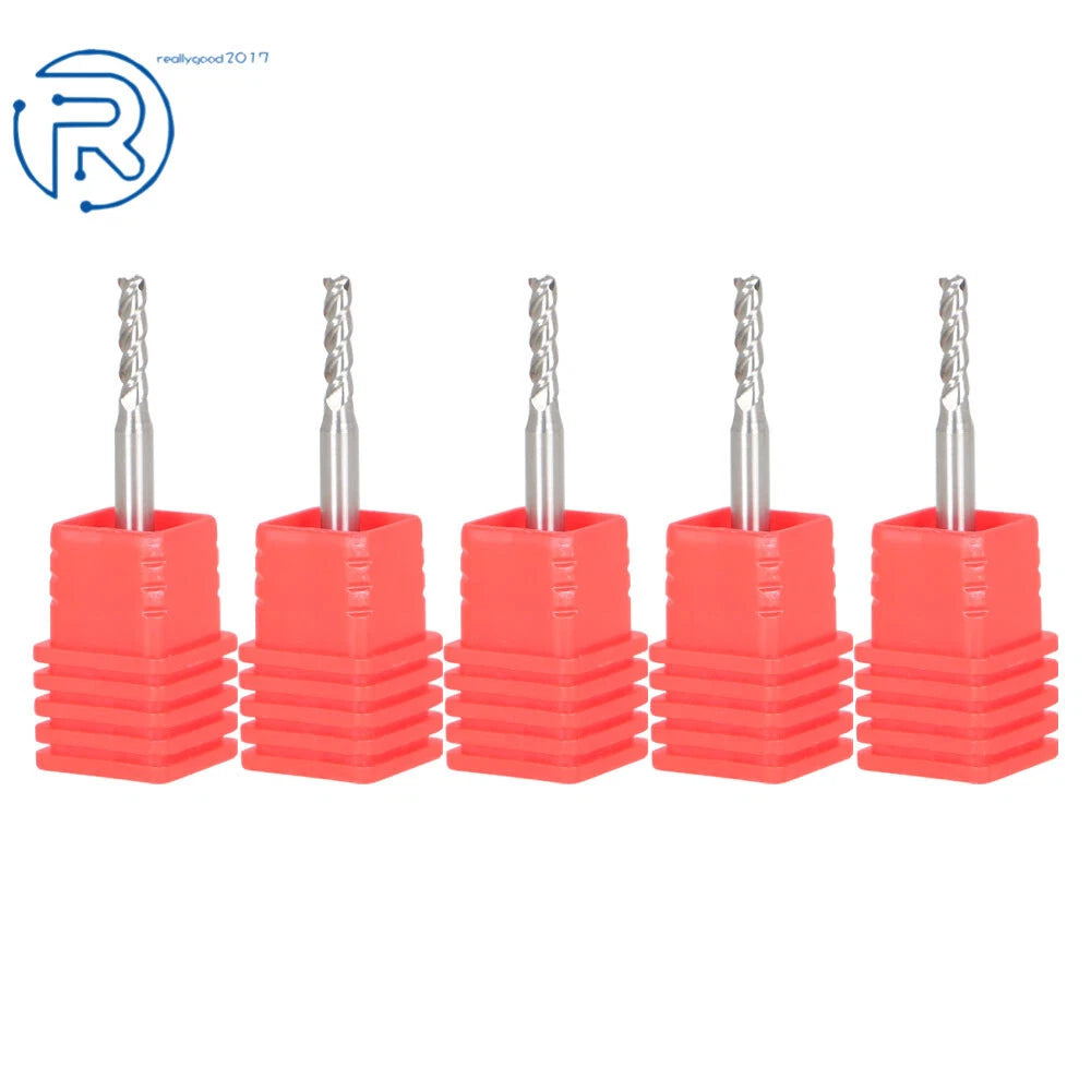 Set of 5 Carbide End Mills for Various Applications (3/32" 4 Flute)