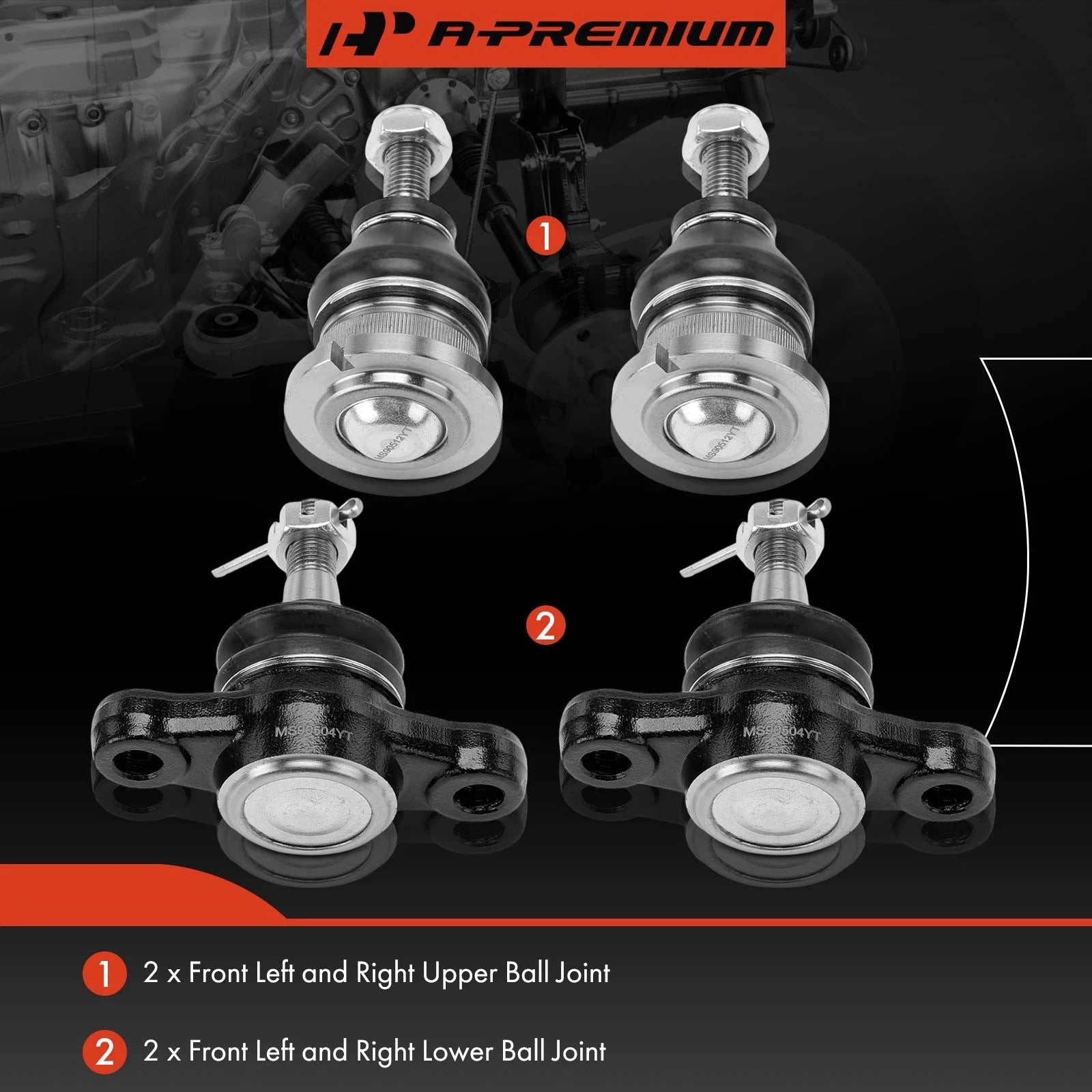 Set of 4 Front Lower & Upper Ball Joints for Hyundai Sonata (2006–2010)