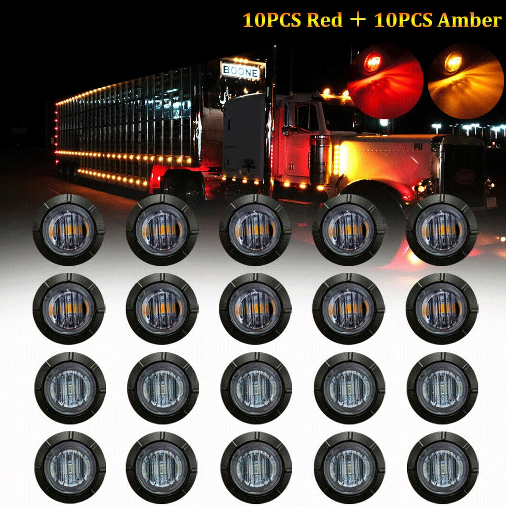 20X Smoked Round LED Side Marker Lights for Truck Trailer (Universal)