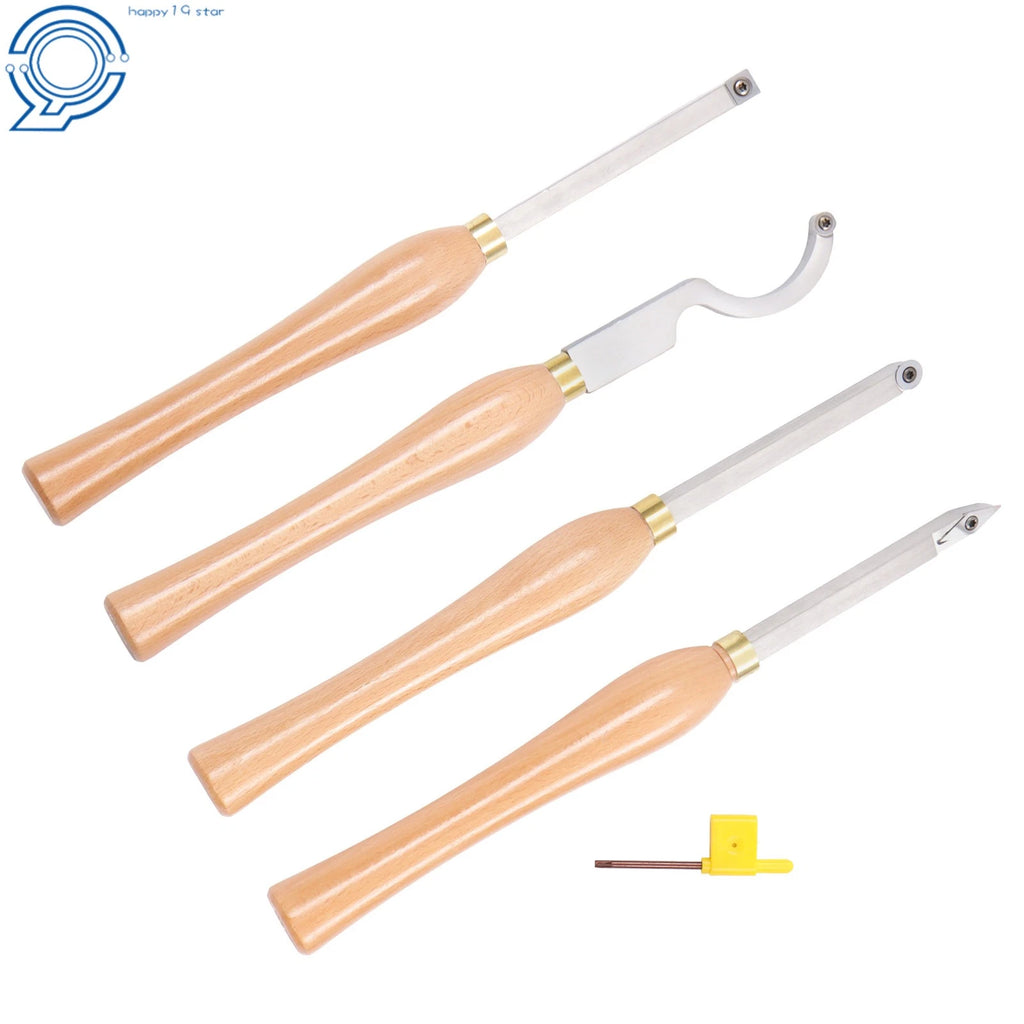 4-Pack Mini Carbide Tipped Wood Lathe Turning Tools - Diamond Round Square