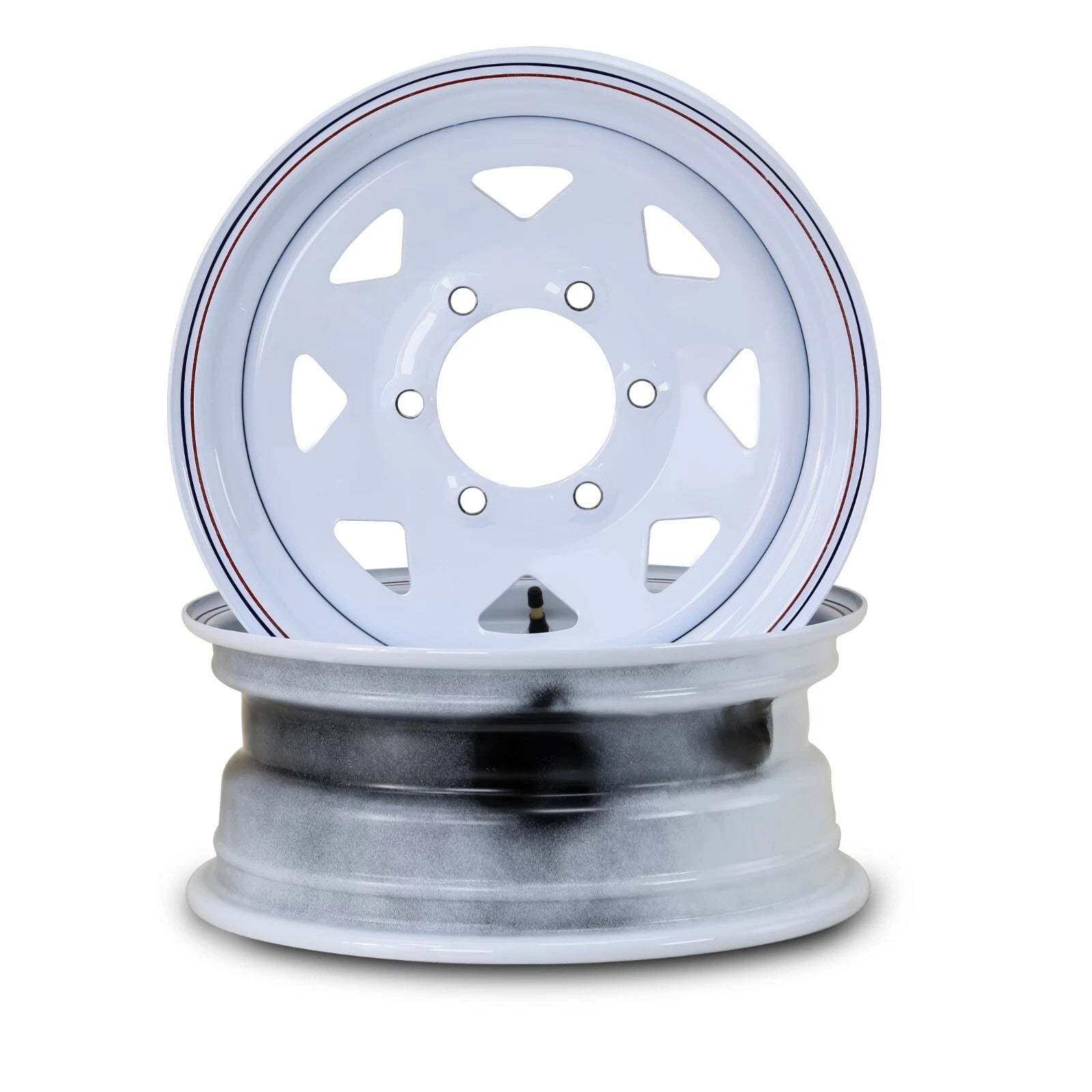 Set of 2 LIBRA 15x6 Trailer Wheels 6 Lug 5.5" Bolt Pattern White Spoke