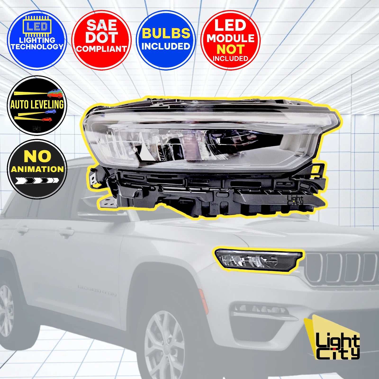 Headlight for Jeep Grand Cherokee (2021–2024) w/o Animation, Leveling