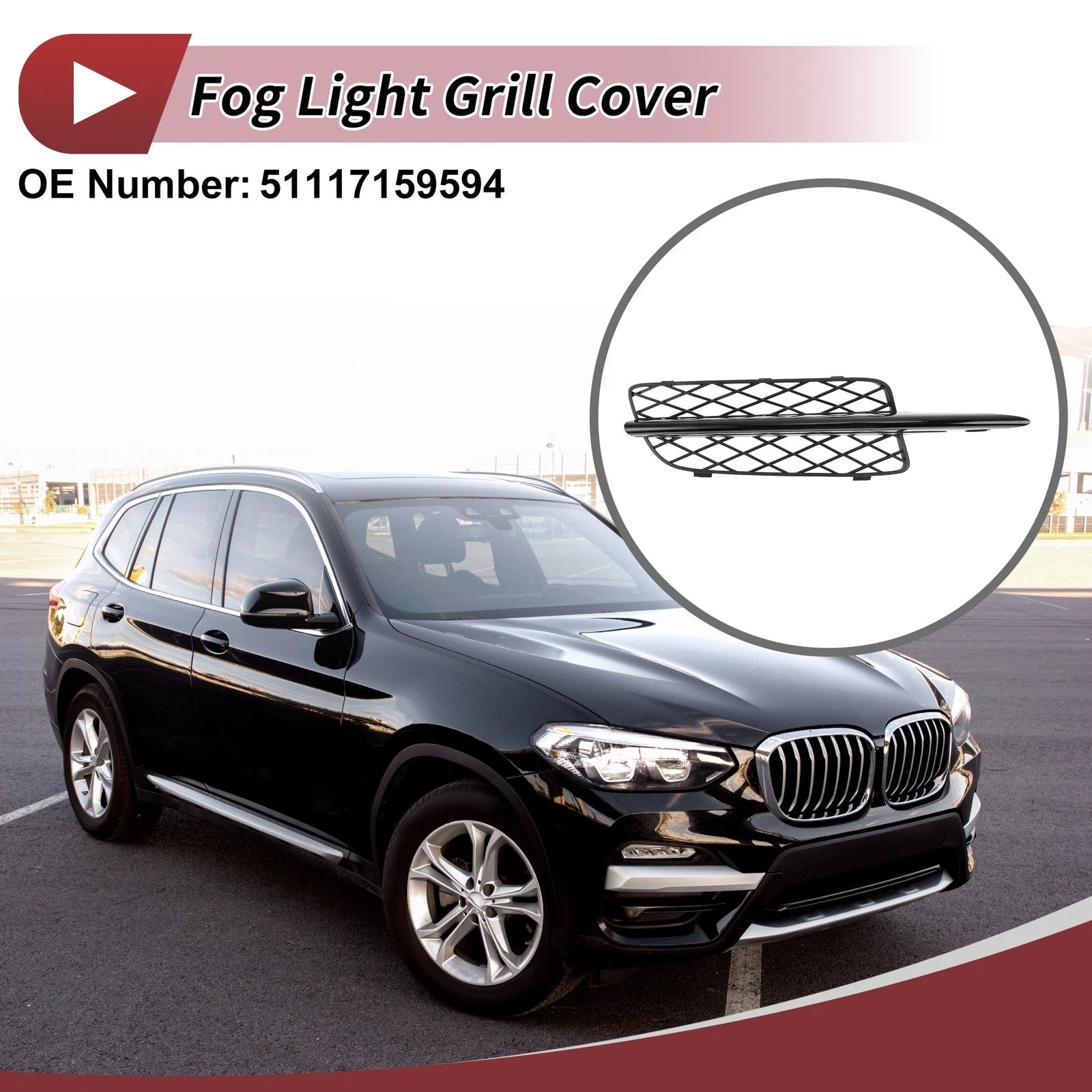 1 Pc Fog Light Grill for BMW X5 (2007–2010) No. 51117159594 Black