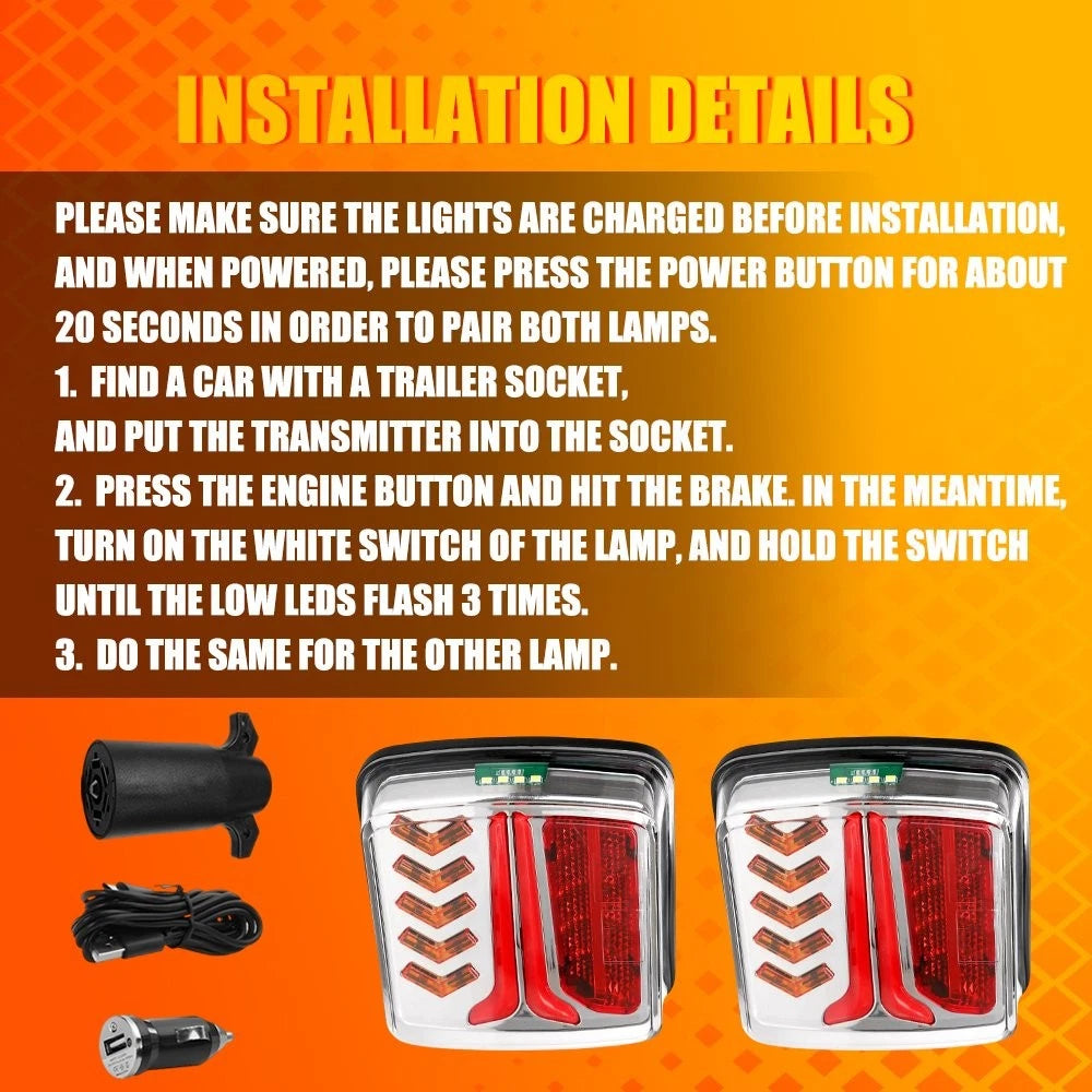 4X Wireless LED Rear Tail Lights for Tow Truck Trailer (Battery Operated)