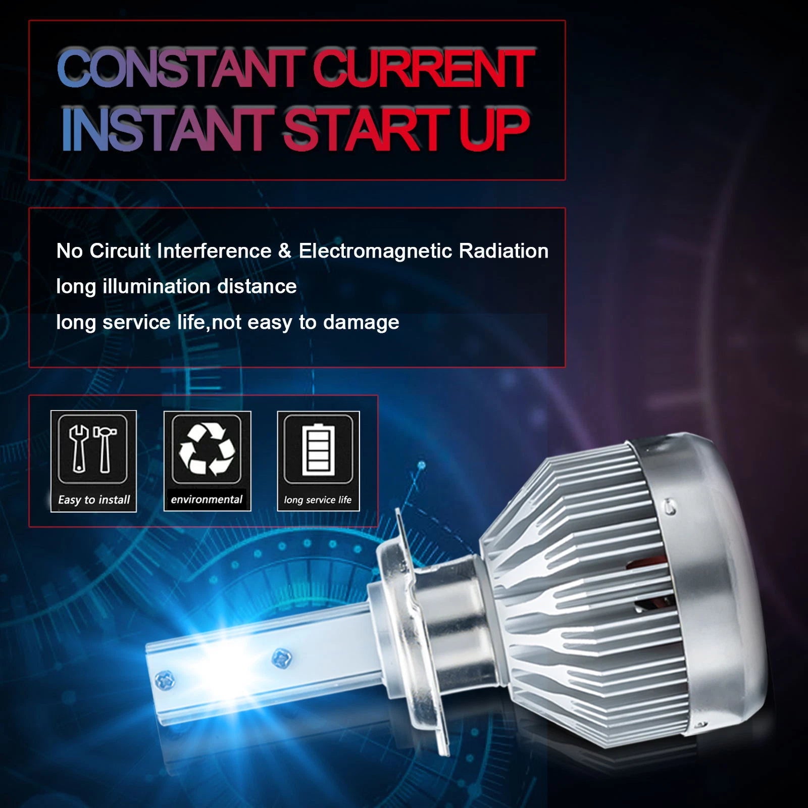 Bright Blue H7 LED Headlight Bulbs Conversion Kit for 8000K (2017-2024)