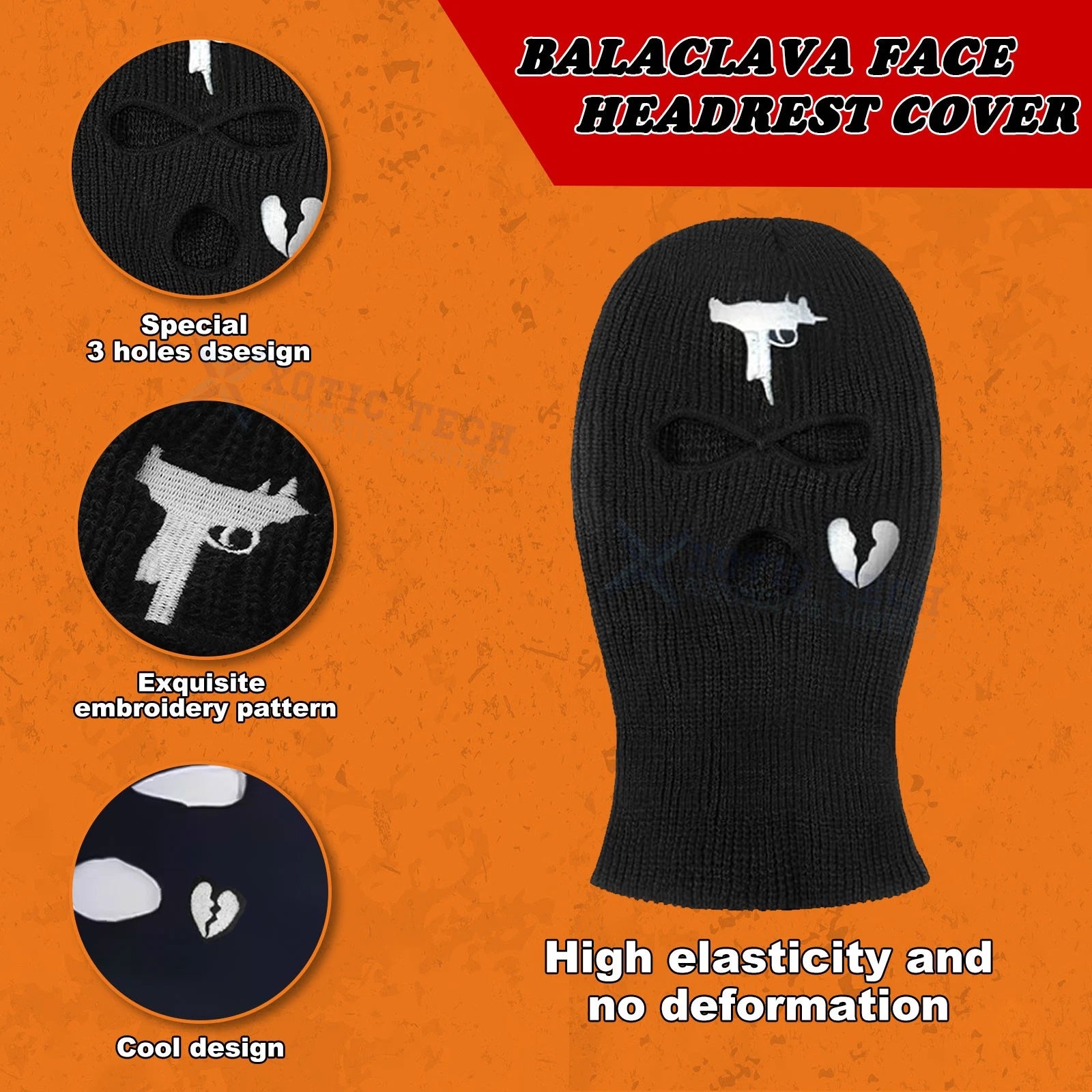 Halloween Scary Bandit Ski Mask Head Rest Cover for Universal Fit (Front)