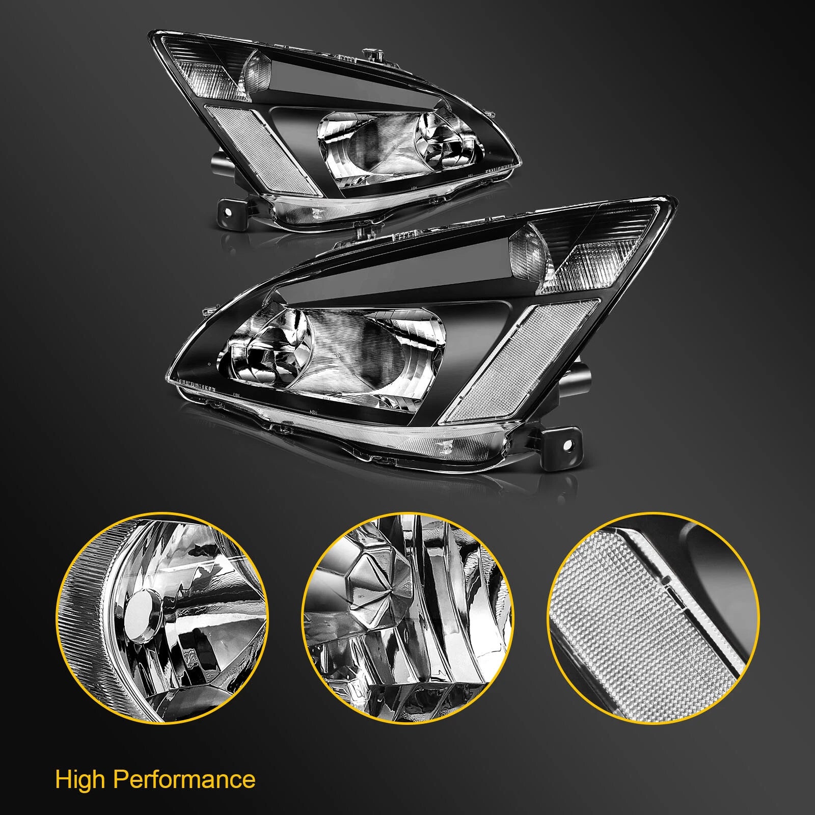 Headlight Assembly for Honda Accord (2003–2007) Black Housing Pair