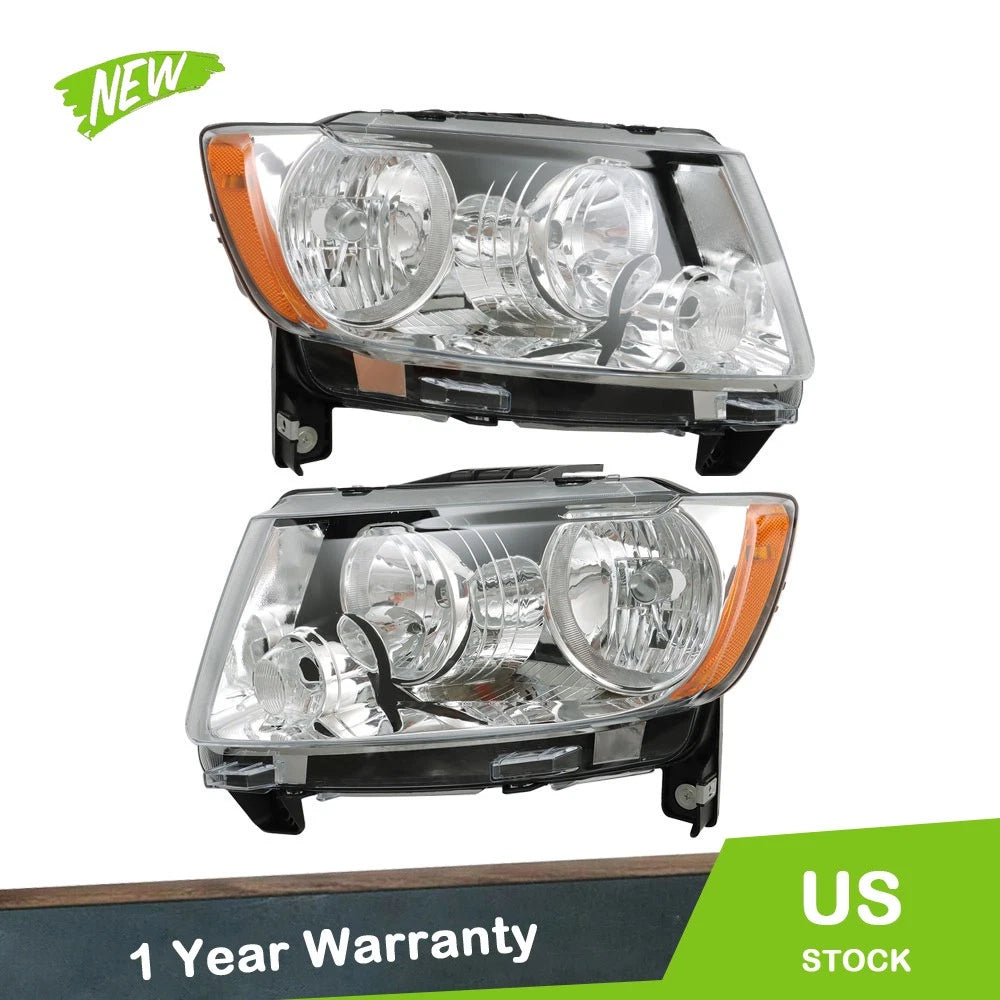 Set of 2 Chrome Headlight Assemblies for Jeep Grand Cherokee (2011–2013)