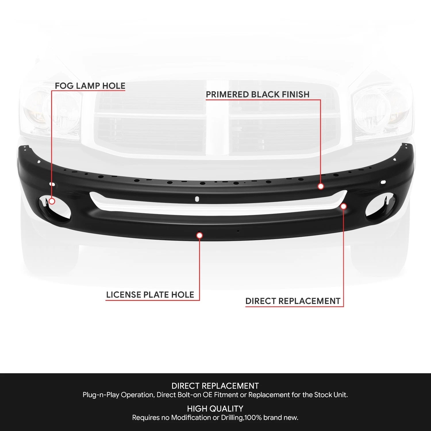 Paint to Match Metal Front Bumper Face Bar for Dodge Ram 1500-3500 (2002–2009)