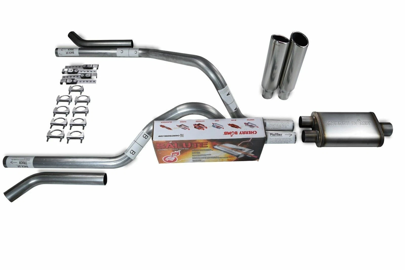 2.5" Dual Exhaust Kit for Dodge Dakota (1987–1996) - Cherry Bomb, Corner Clamp