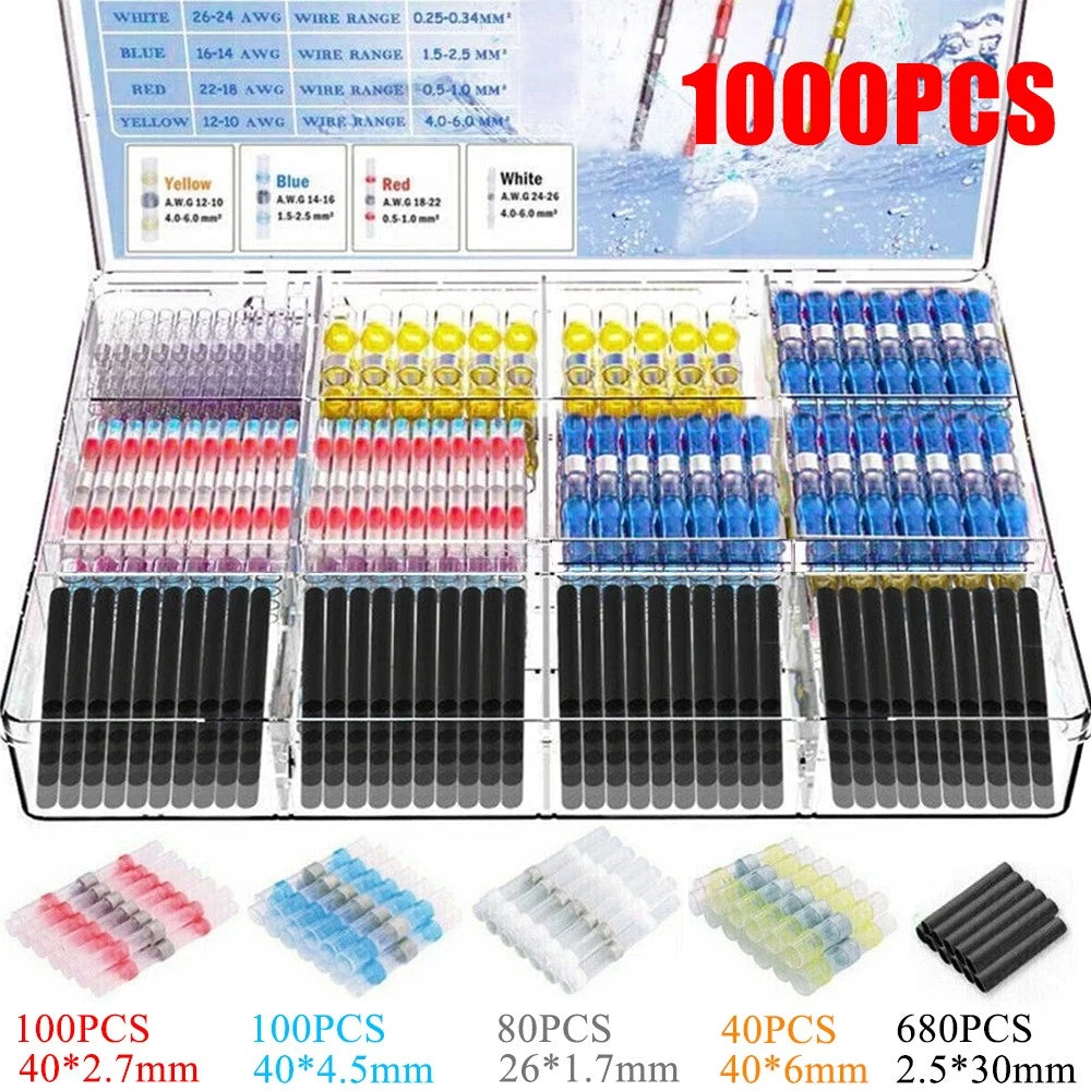 1000Pcs Waterproof Heat Shrink Butt Wire Connectors Terminals