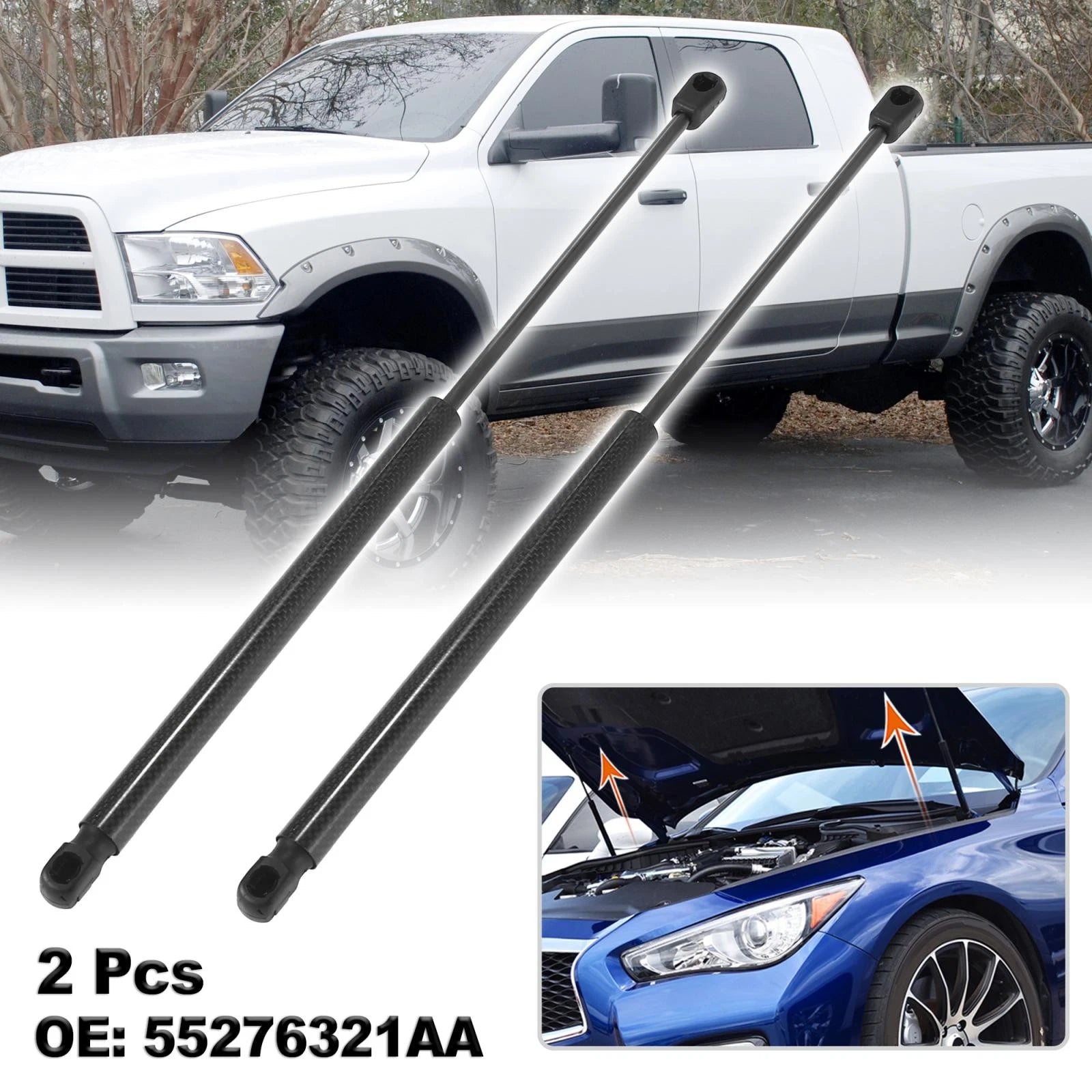 2X Front Hood Lift Supports Struts Gas Spring 55276321AA for Dodge Ram (–)