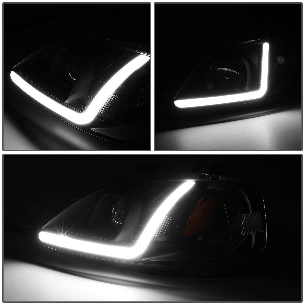 LED DRL Black/Amber Corner Projector Headlight Lamps for Honda Civic (1999–2000)