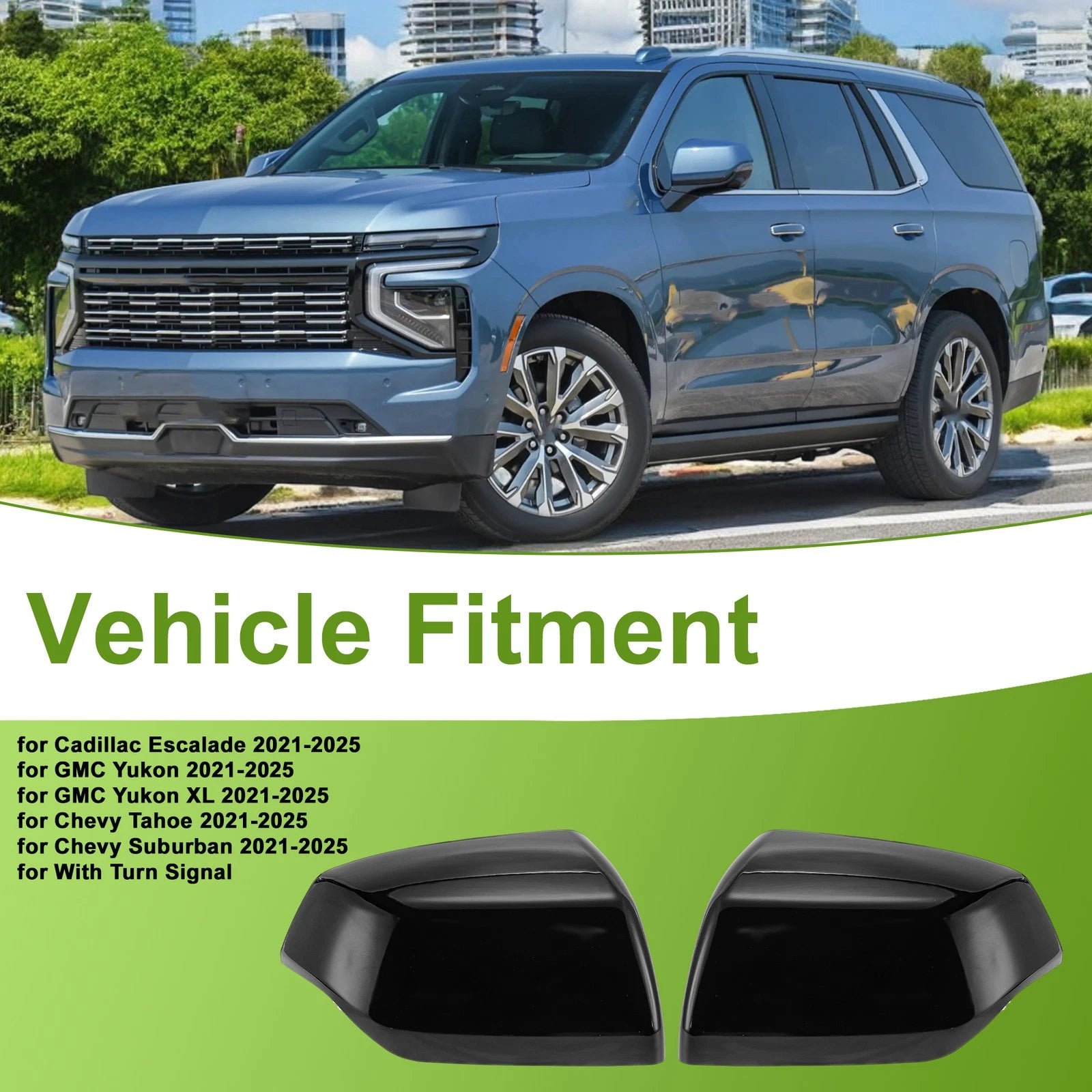 1 Pair Mirror Cover Cap for Cadillac Escalade (2021–2025) Gloss Black