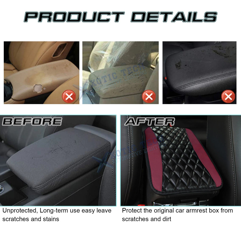 PU Leather Rhombus Seat Central Box Lid Cover Armrest Pad for Black & Wine Red (-)