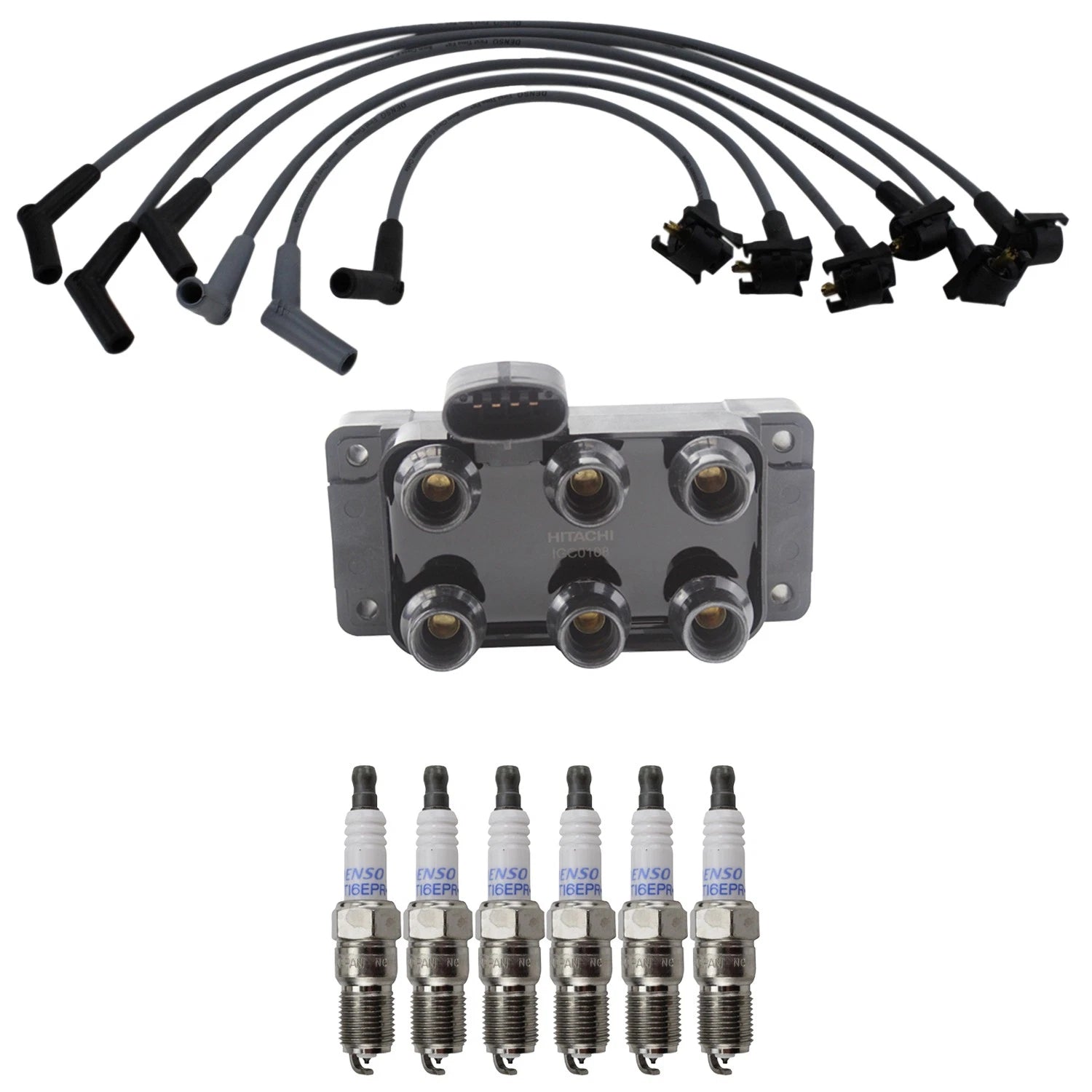 Set of 6 Hitachi Ignition Coils & Denso Iridium Spark Plugs for Ranger V6