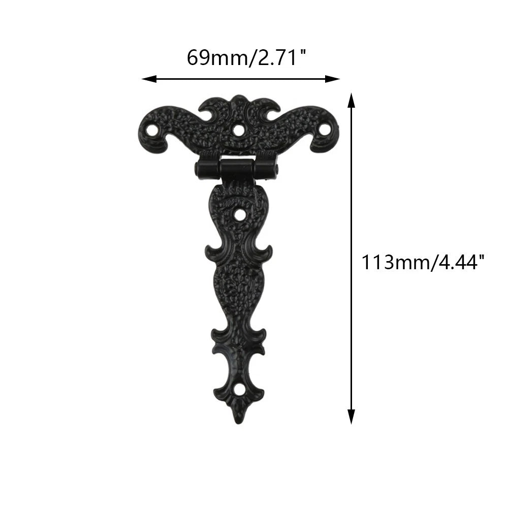 Set of 4 Black T-Strap Hinges for Cabinet Door Jewelry Box