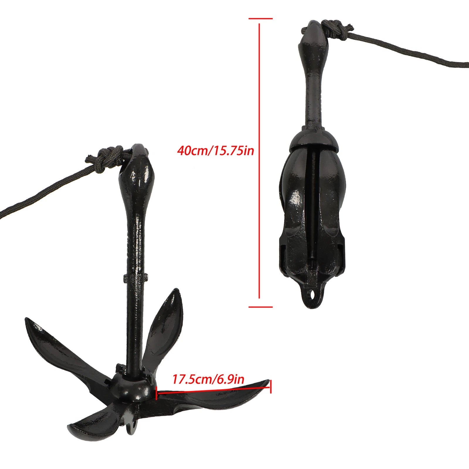 2-Pack Folding Kayak Anchor Set for Grapnel Boat (Black, 3.2KG)