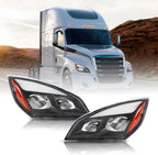Set of 2 Full LED Black Headlights for Freightliner Cascadia (2018–2025)