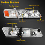 Headlight Assembly for Toyota Camry (2000–2001) Chrome Housing Pair