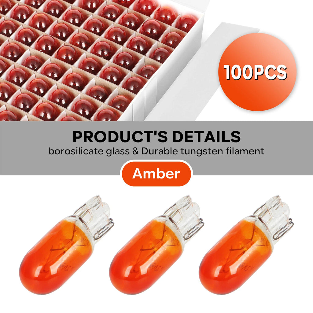100PCS 194 Halogen Signal Wedge Bulb T10 168 Amber for Universal (12V)