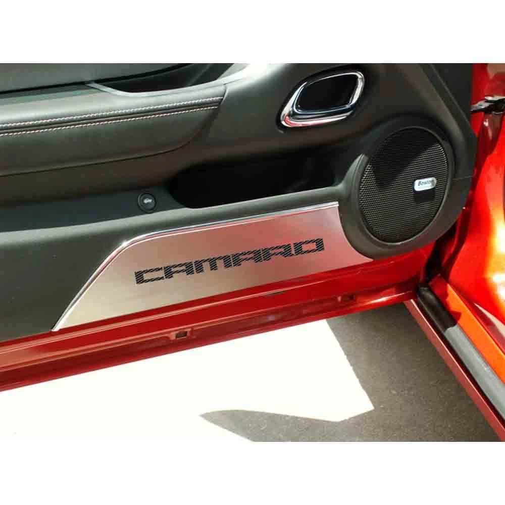 Stainless Door Panel Kick Plates with Vinyl Insert for 2010-2015 Camaro