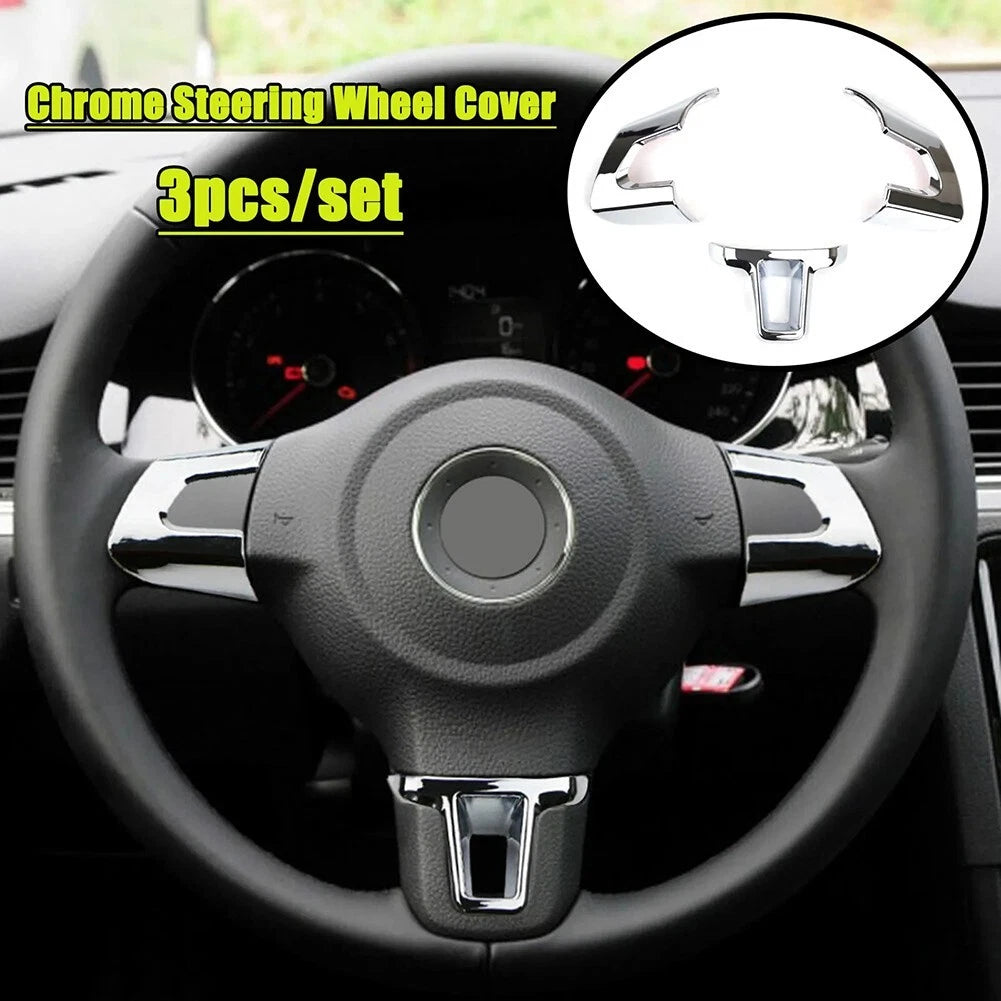Set of 2 Chrome Steering Wheel Sticker Covers for Golf MK5 MK6 (2009–2014)