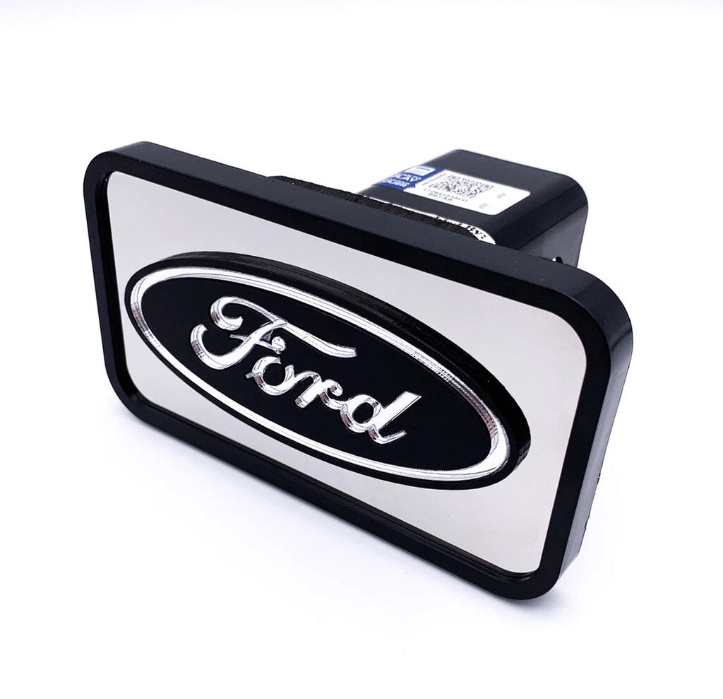Tow Hitch Cover ABS Mirrored with Black Ford Oval Logo for 2" Receivers (Ford)