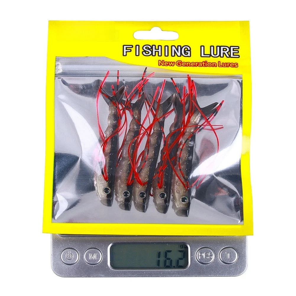 Set of 5 Soft Lures for Fishing Bass Barracuda T Tail Design