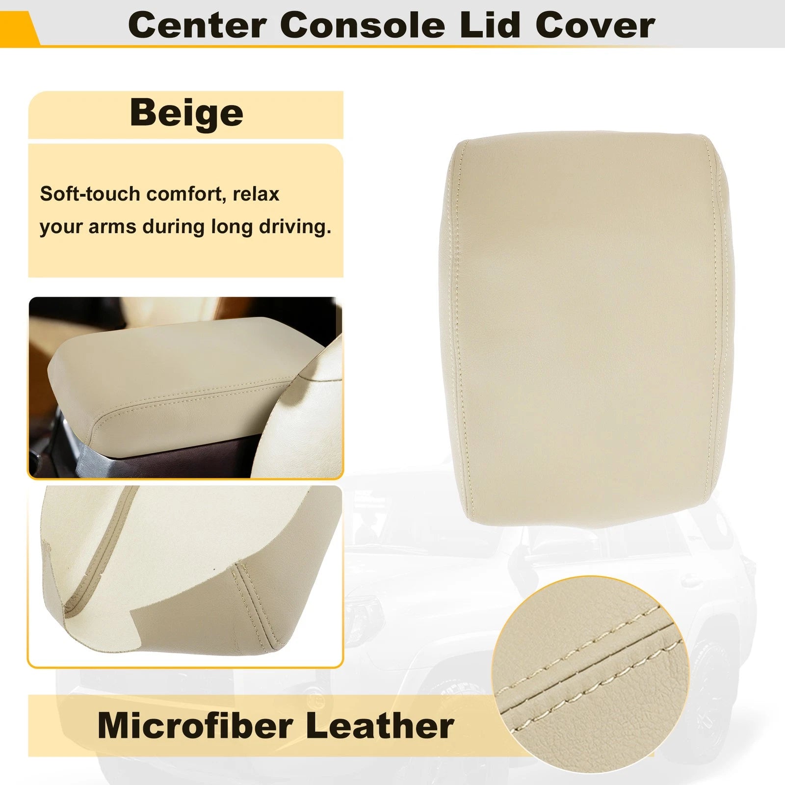 Middle Console Lid Armrest Leather Cover for Toyota 4Runner (2010–2023) Beige Tan