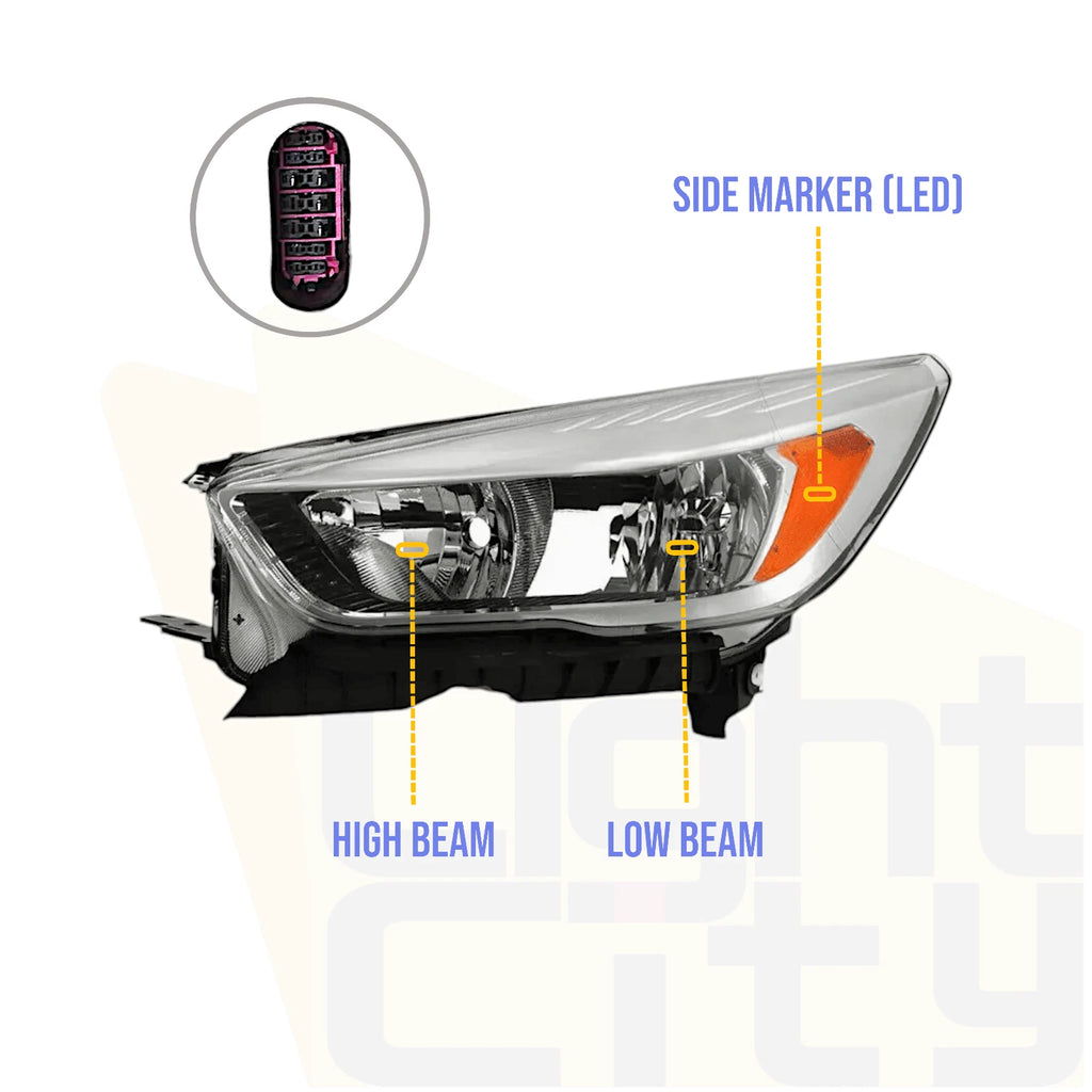 Driver Side Halogen Headlight for Ford Escape (2017–2019) Chrome LH