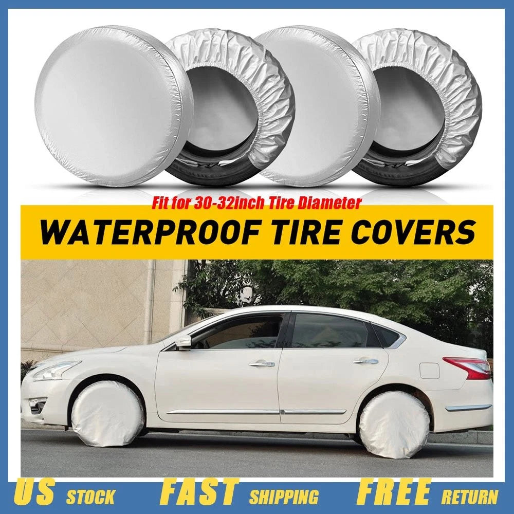 Set of 4 Wheel Tire Covers for RV Trailer Truck Car (30" to 32" Diameter)