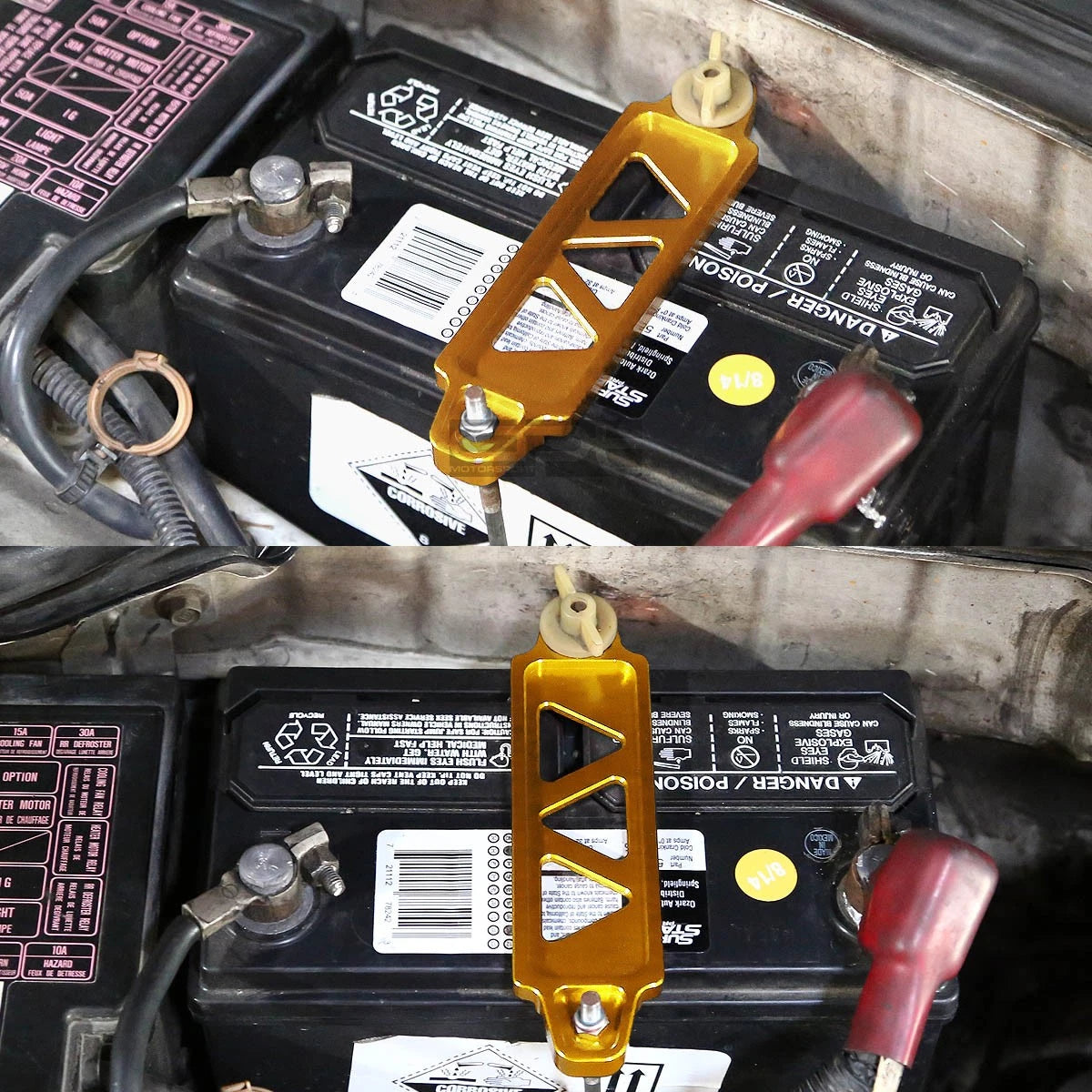 Gold Aluminum Battery Tie Down Mount Bracket Kit for Auto Car (170MM/145MM)