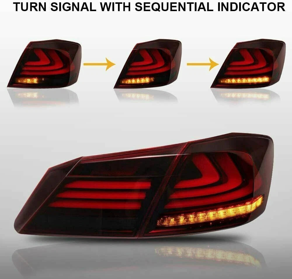 Set of 2 Red Smoke LED Tail Lights for Honda Accord (2013–2015)