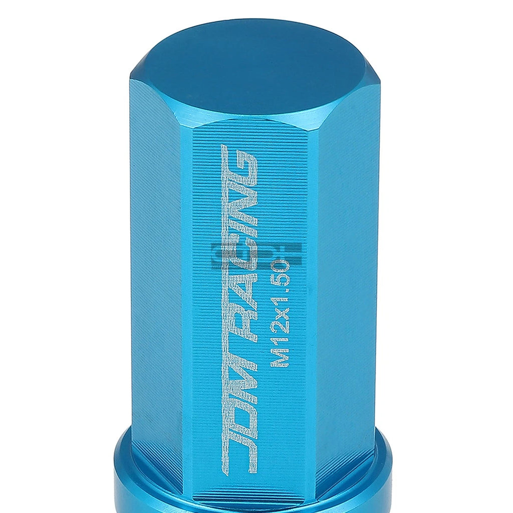 Set of 20 Closed End M12x1.5 50mm Tall Sky Blue Aluminum Lug Nuts + Adapter