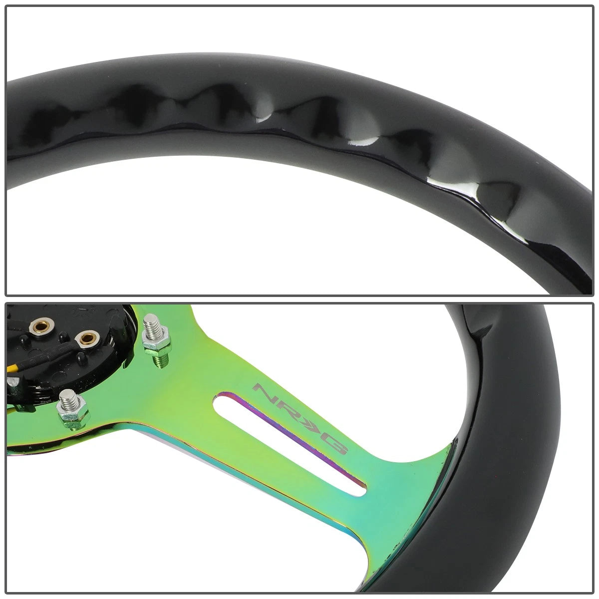 NRG 31cm Black Wood Grain Grip Steering Wheel for Universal Fit (All Years)