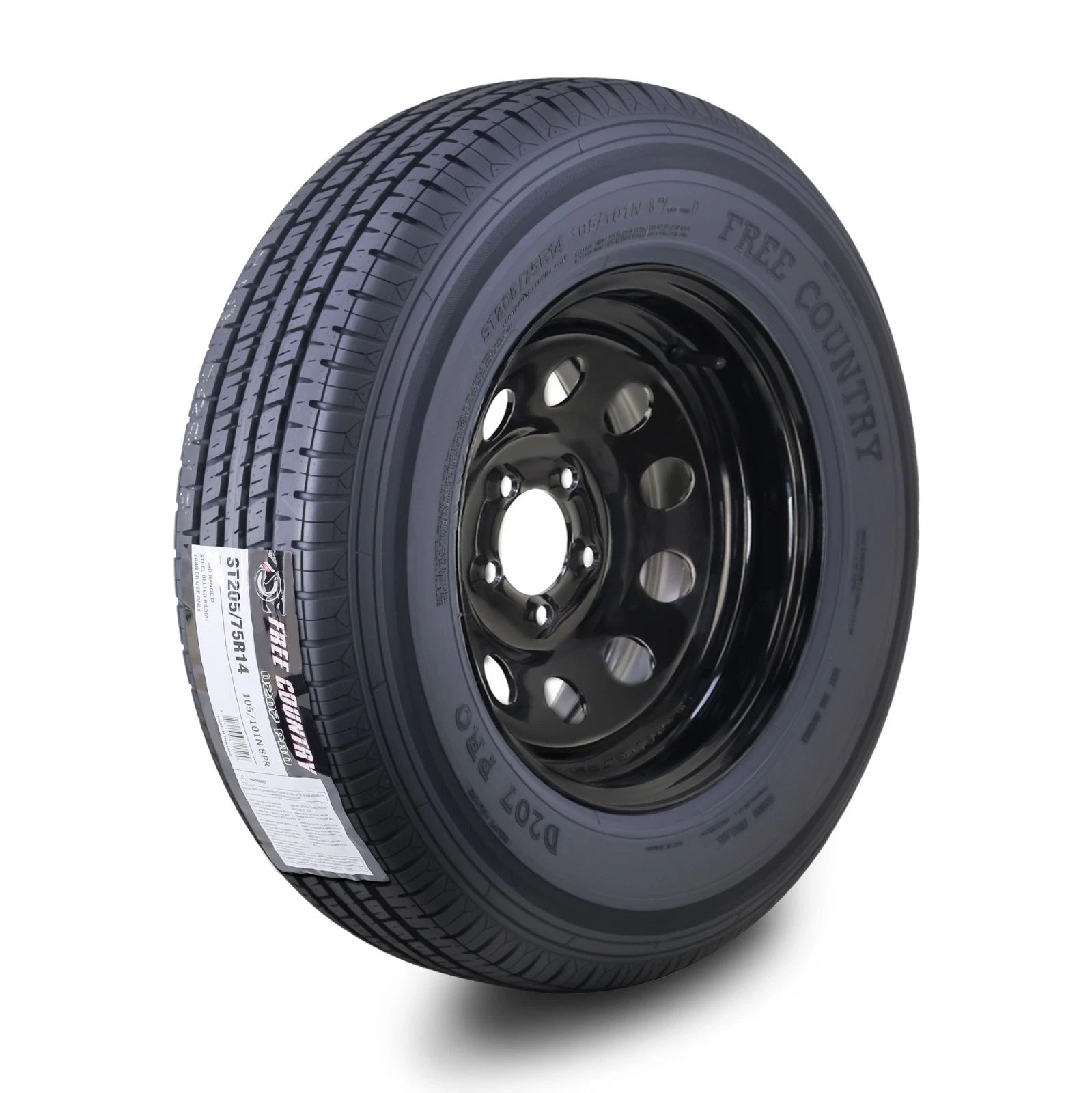 Free Country Trailer Tire Rim ST205/75R14 8-Ply D 105M 5 Lug for Trailer