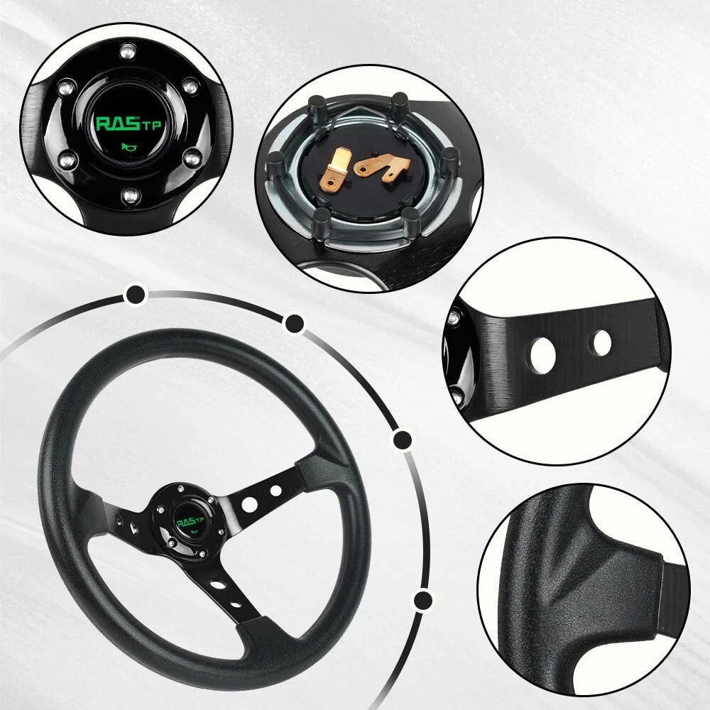 14" Black Universal Aluminum Racing Steering Wheel 6 Bolt for Drifting
