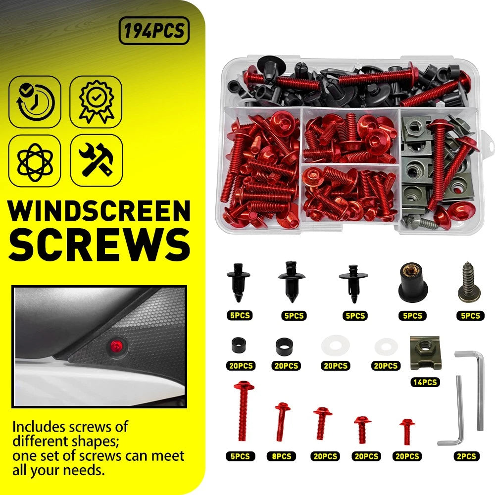 190pcs Fairing Bolts Kit for Yamaha YZF R1 (1998–2021) YZF R6 (1999–2020) Red Aluminum