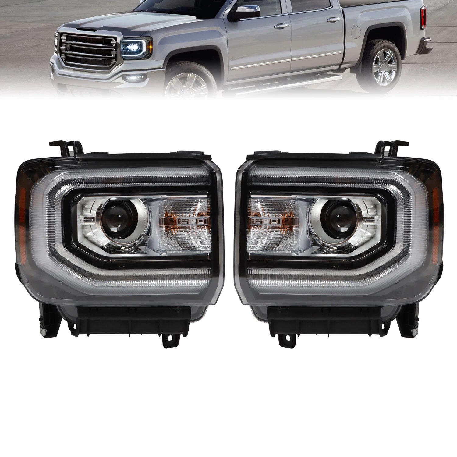 HID/Xenon LED Projector Headlights for GMC Sierra 1500 (2016–2018)