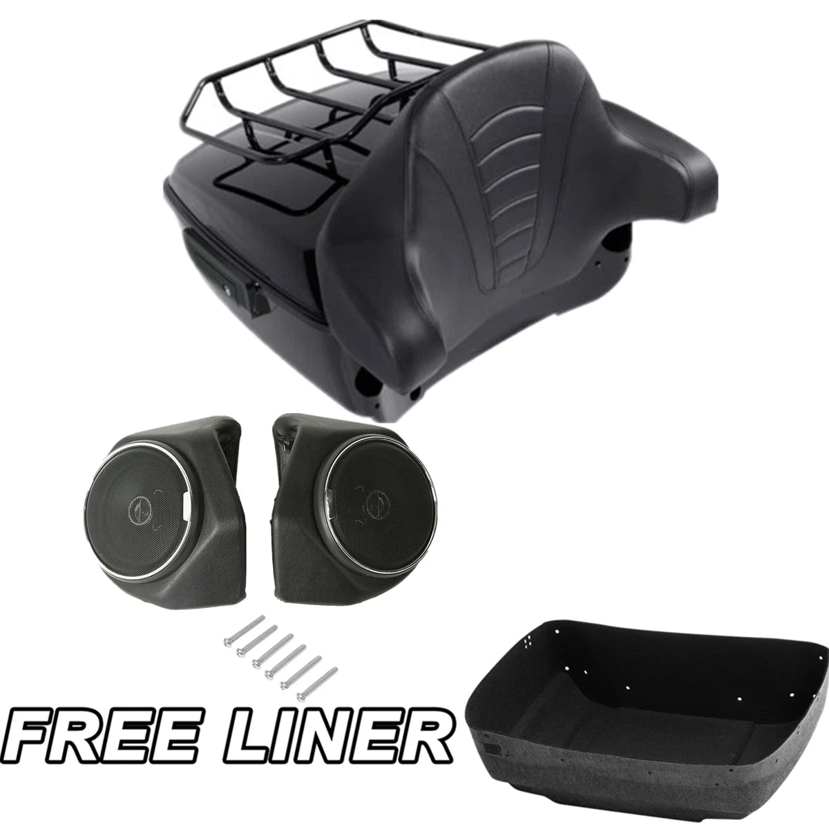 Black King Trunk Top Luggage Rack Pad Speakers for Harley Touring Glide (2014–2026)