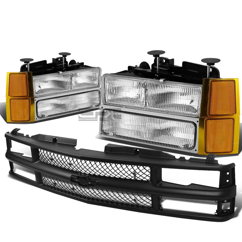 8PC Chrome Headlight, Bumper, Corner, Mesh Grille for Chevy C10 C/K (1994–1998)
