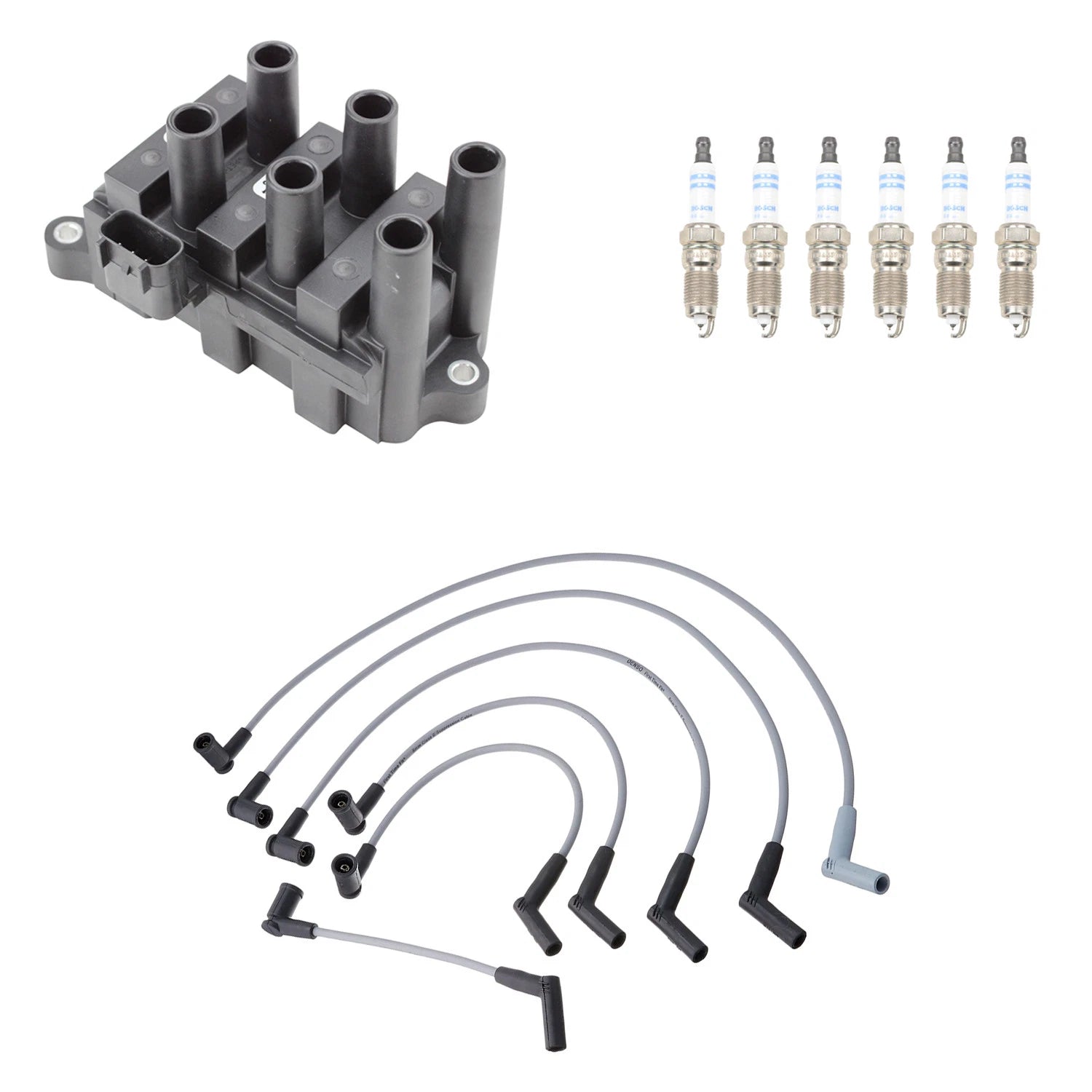Denso Ignition Coil Wires & 6 Bosch Platinum Spark Plugs for Taurus (1996–1999)
