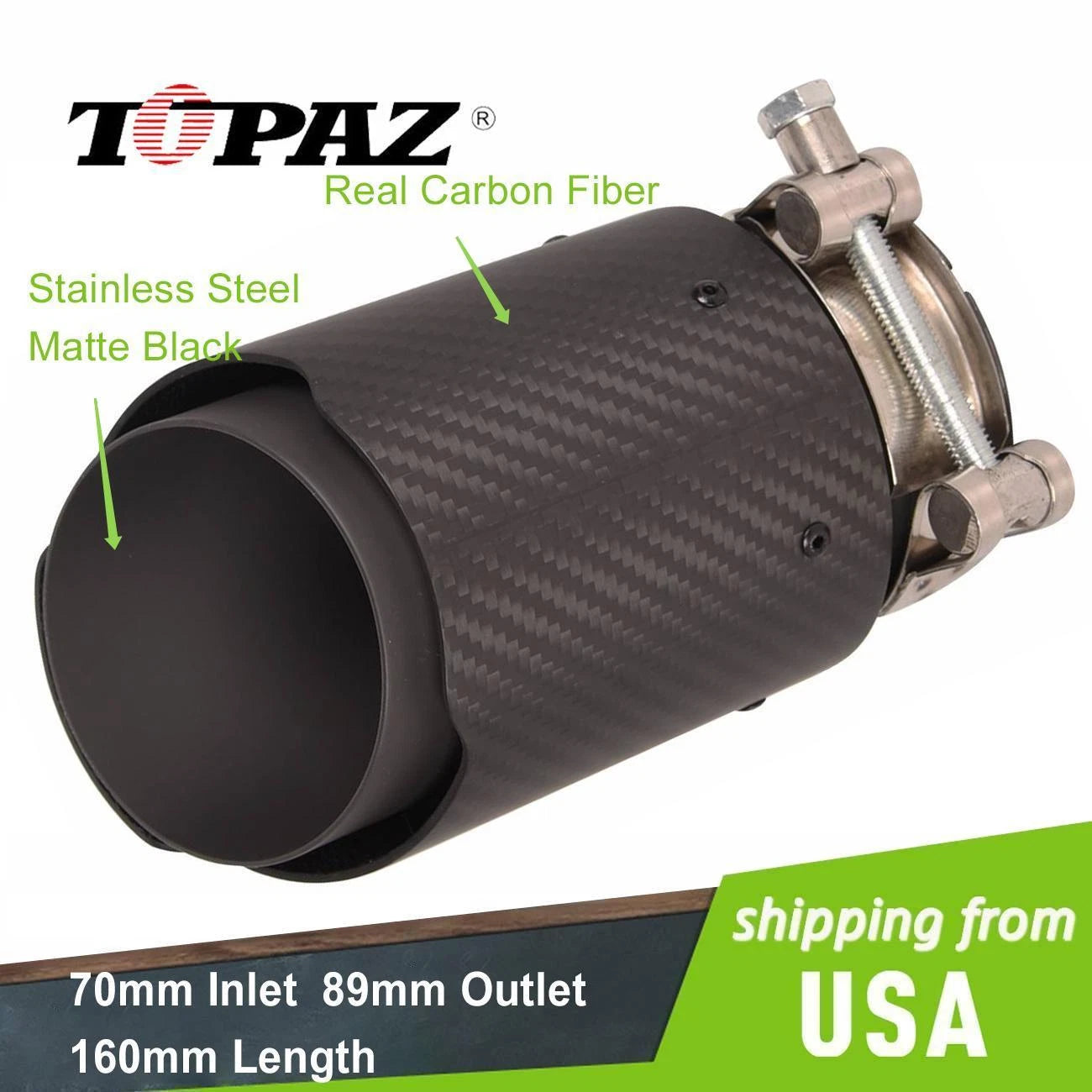 Exhaust Muffler Tip for Universal Fit (70mm In, 89mm Out, Carbon Fiber)