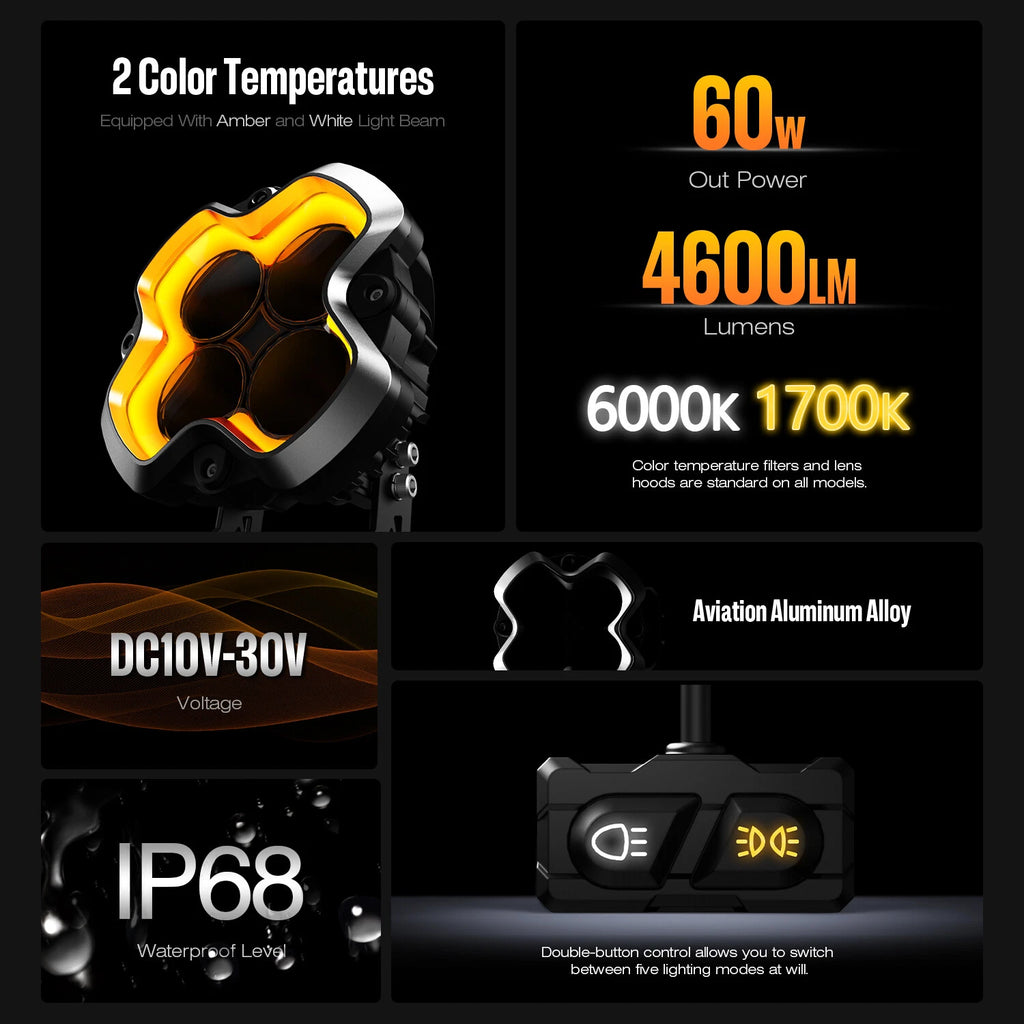 2X 6" LED Work Lights for Off Road Vehicles (Universal)