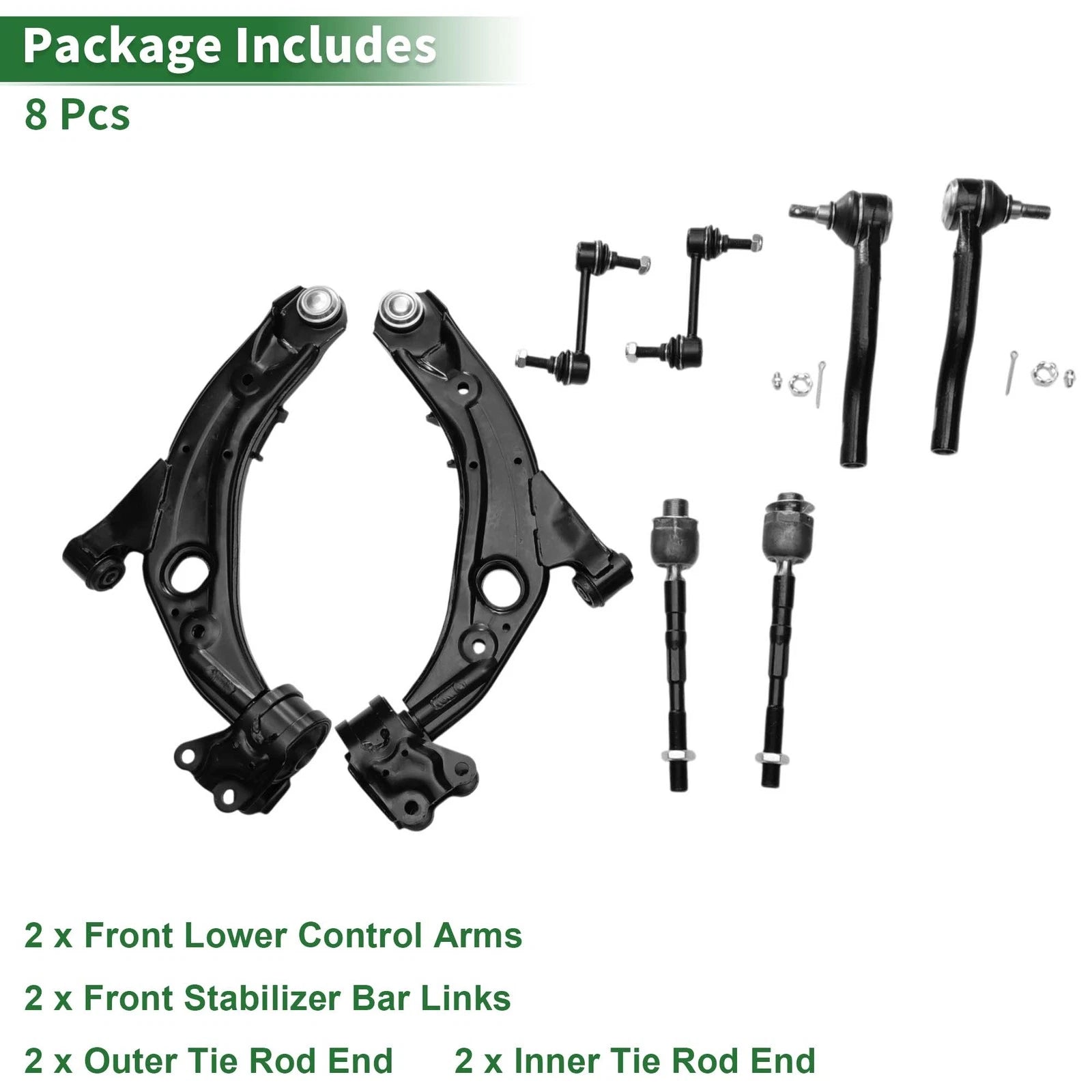 8 Pcs Front Lower Control Arms for Ford Edge (2007–2014) No.K620486/K620487/ES800473
