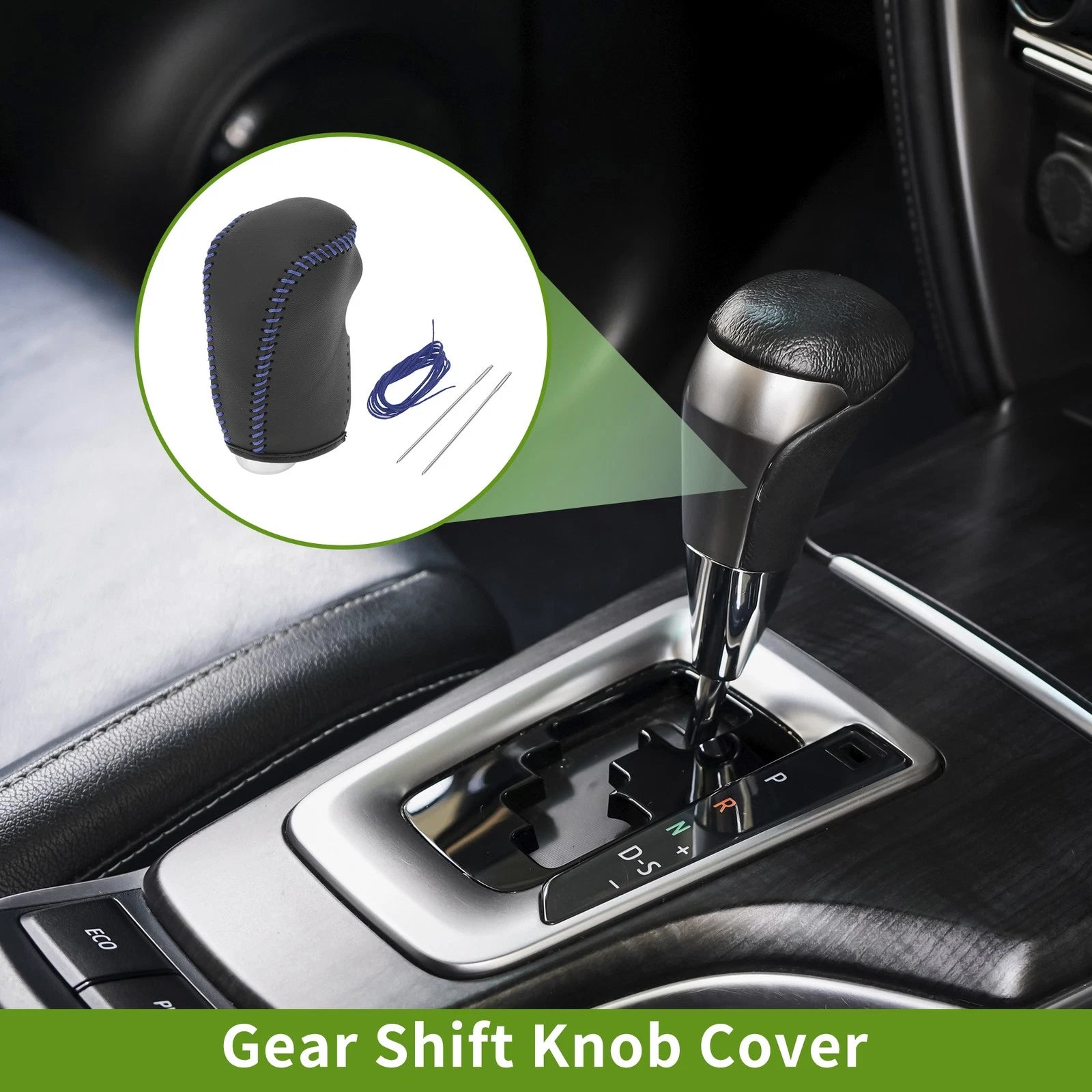 Gear Shift Knob Cover for Nissan Altima (2013–2018) Black Blue Faux Leather