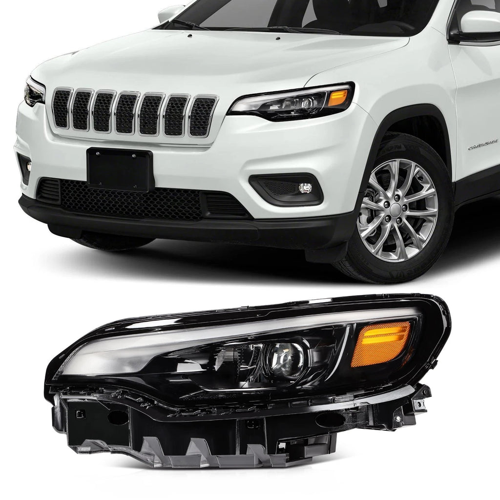 Left Side Headlight Assembly for Jeep Cherokee (2019–2023) Black Housing