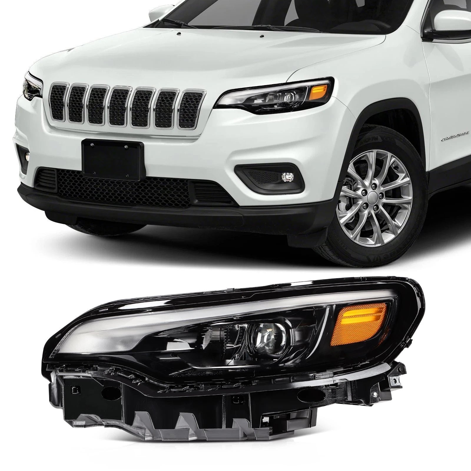 Left Side Headlight Assembly for Jeep Cherokee (2019–2023) Black Housing