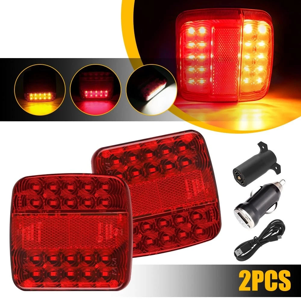 2X LED Magnetic Wireless Trailer Tail Light Kit 7Pin for Truck Trailer